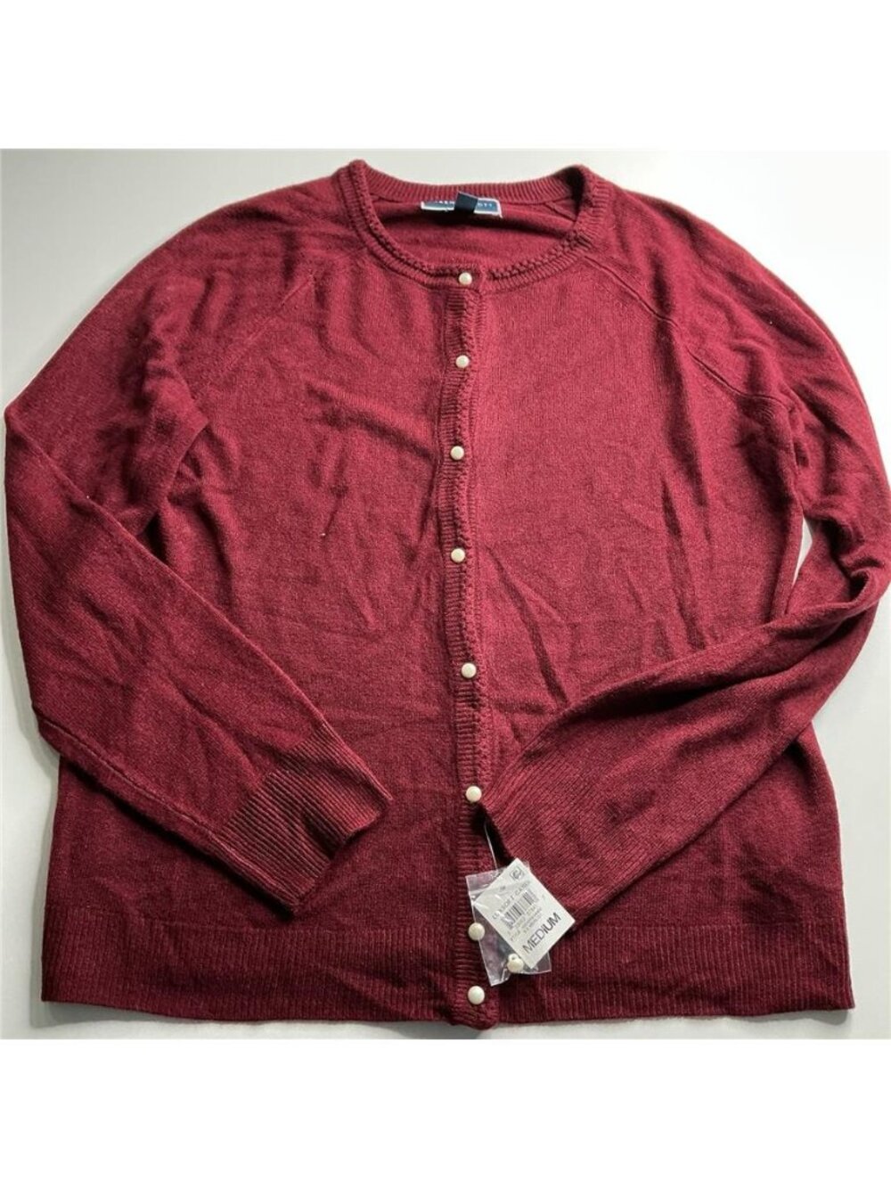 Karen Scott Merlot Cardigan Sweater with Pearl Buttons Sz Medium Soft New